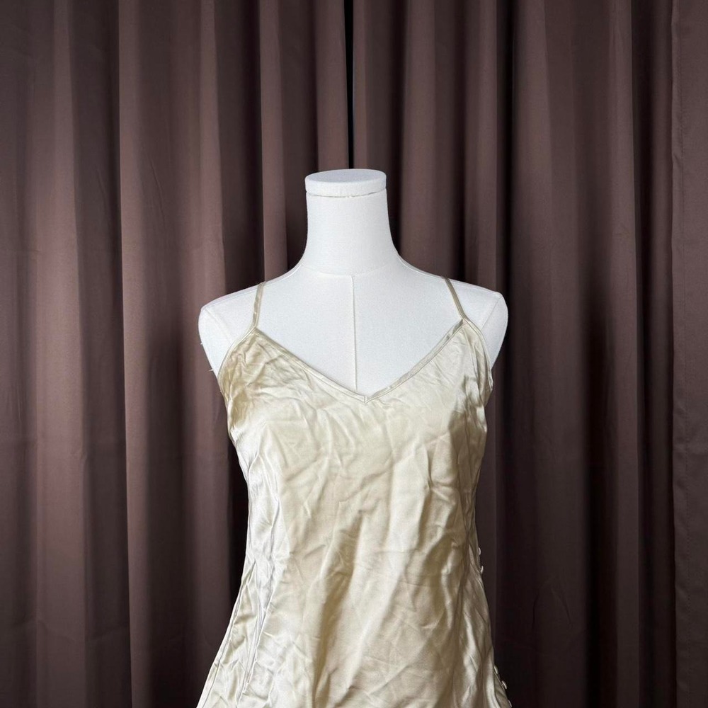 Moda International Gold Silk Satin Cami Top Adjustable Straps Side Buttons M